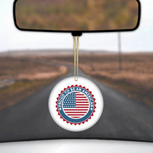 DistinctInk® Hanging Ceramic Christmas Tree Ornament with Gold String - Great Gift / Present - 2 3/4 inch Diameter - USA Seal - Proud to be an American