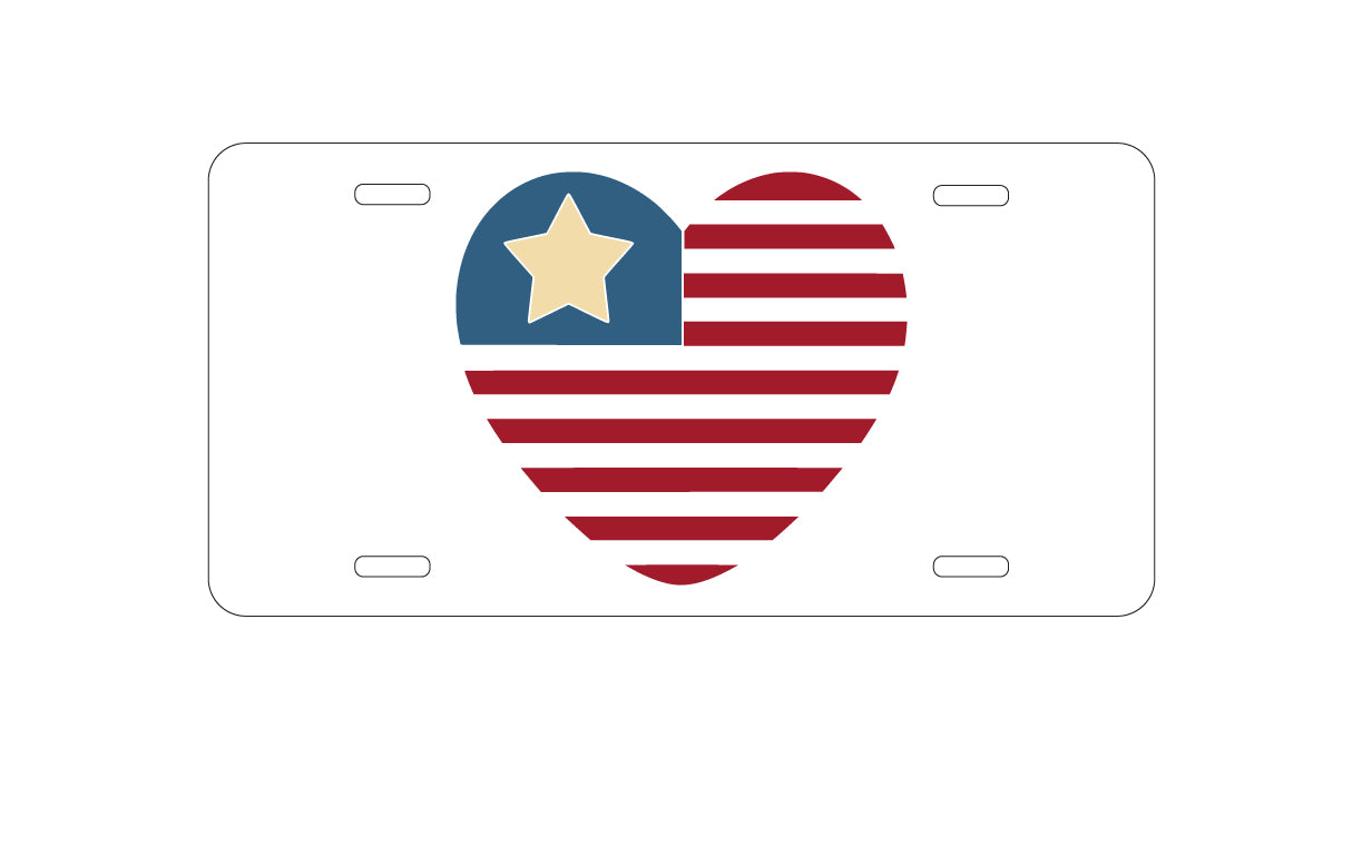 DistinctInk Custom Aluminum Decorative Vanity Front License Plate - USA Heart Seal Single Start Flag