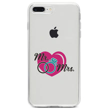 DistinctInk® Clear Shockproof Hybrid Case for Apple iPhone / Samsung Galaxy / Google Pixel - Mr. & Mrs. Wedding Rings Heart