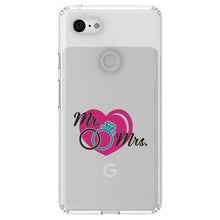 DistinctInk® Clear Shockproof Hybrid Case for Apple iPhone / Samsung Galaxy / Google Pixel - Mr. & Mrs. Wedding Rings Heart