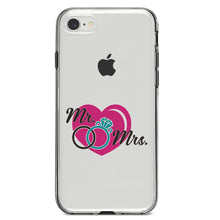 DistinctInk® Clear Shockproof Hybrid Case for Apple iPhone / Samsung Galaxy / Google Pixel - Mr. & Mrs. Wedding Rings Heart