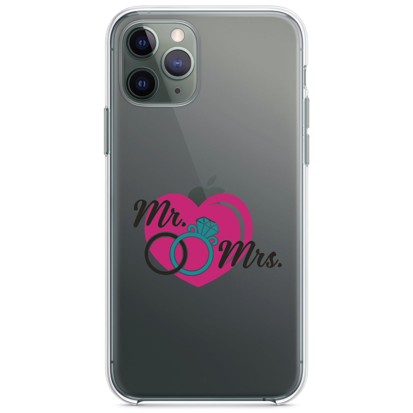 DistinctInk® Clear Shockproof Hybrid Case for Apple iPhone / Samsung Galaxy / Google Pixel - Mr. & Mrs. Wedding Rings Heart
