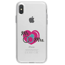 DistinctInk® Clear Shockproof Hybrid Case for Apple iPhone / Samsung Galaxy / Google Pixel - Mr. & Mrs. Wedding Rings Heart