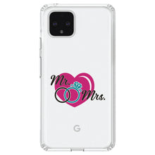 DistinctInk® Clear Shockproof Hybrid Case for Apple iPhone / Samsung Galaxy / Google Pixel - Mr. & Mrs. Wedding Rings Heart
