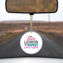 DistinctInk® Hanging Ceramic Christmas Tree Ornament with Gold String - Great Gift / Present - 2 3/4 inch Diameter - Love Laughter & Happily Ever After