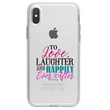 DistinctInk® Clear Shockproof Hybrid Case for Apple iPhone / Samsung Galaxy / Google Pixel - Love Laughter & Happily Ever After