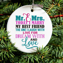 DistinctInk® Hanging Ceramic Christmas Tree Ornament with Gold String - Great Gift / Present - 2 3/4 inch Diameter - Today I Marry My Best Friend