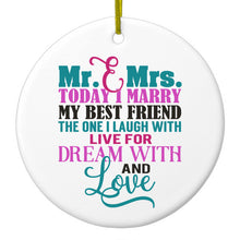 DistinctInk® Hanging Ceramic Christmas Tree Ornament with Gold String - Great Gift / Present - 2 3/4 inch Diameter - Today I Marry My Best Friend