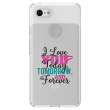 DistinctInk® Clear Shockproof Hybrid Case for Apple iPhone / Samsung Galaxy / Google Pixel - Love You Today Tomorrow & Forever