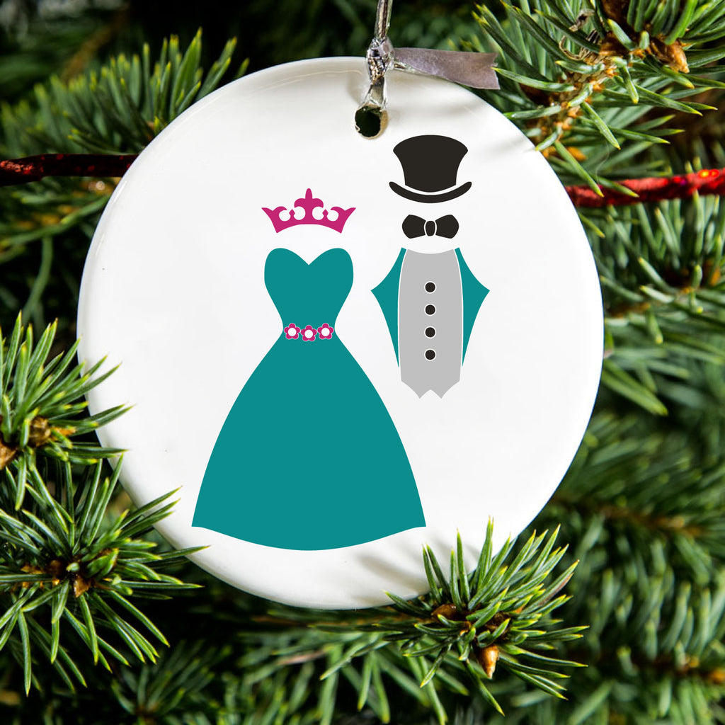 Bride & Groom Wedding Attire Ceramic Ornament, view 2