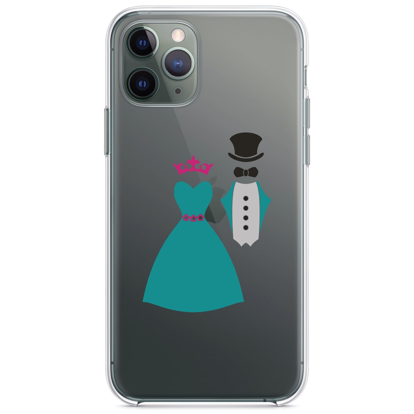 DistinctInk® Clear Shockproof Hybrid Case for Apple iPhone / Samsung Galaxy / Google Pixel - Bride & Groom Wedding Attire