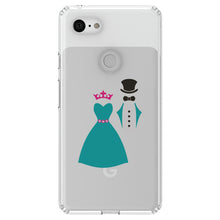 DistinctInk® Clear Shockproof Hybrid Case for Apple iPhone / Samsung Galaxy / Google Pixel - Bride & Groom Wedding Attire