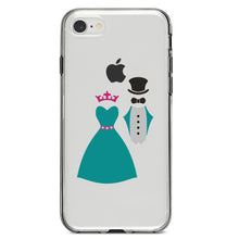 DistinctInk® Clear Shockproof Hybrid Case for Apple iPhone / Samsung Galaxy / Google Pixel - Bride & Groom Wedding Attire