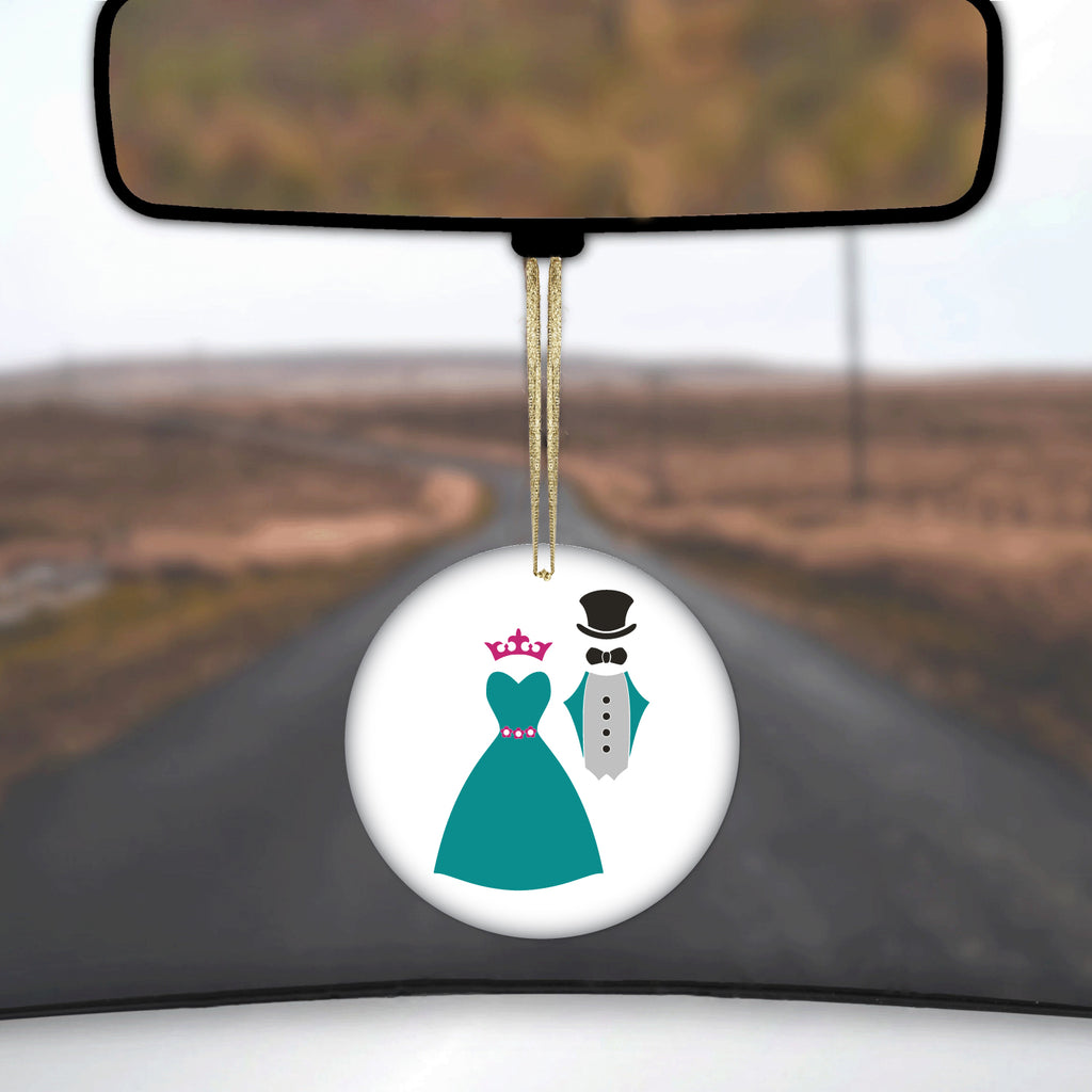 Bride & Groom Wedding Attire Ceramic Ornament, view 3