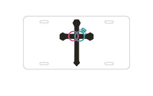 DistinctInk Custom Aluminum Decorative Vanity Front License Plate - Wedding Rings Cross Jesus