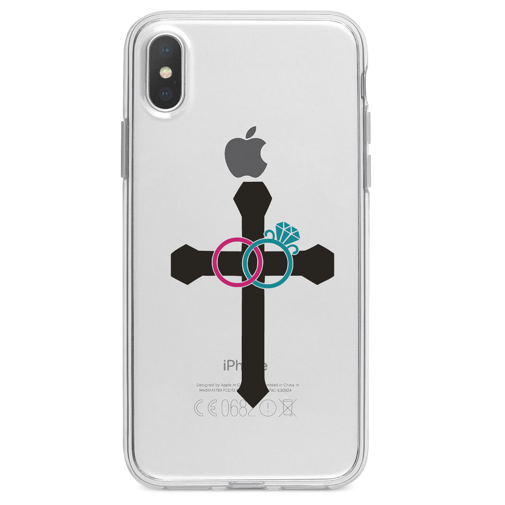 Wedding Rings Cross Jesus Clear Shockproof iPhone Case, view 3