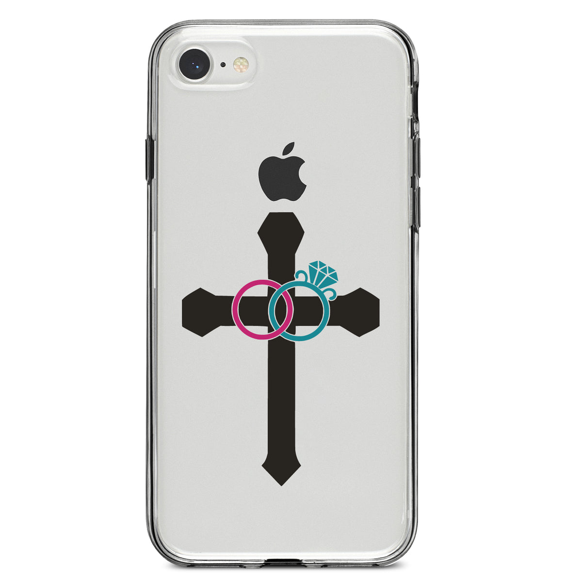 Wedding Rings Cross Jesus Clear Shockproof iPhone Case, view 5