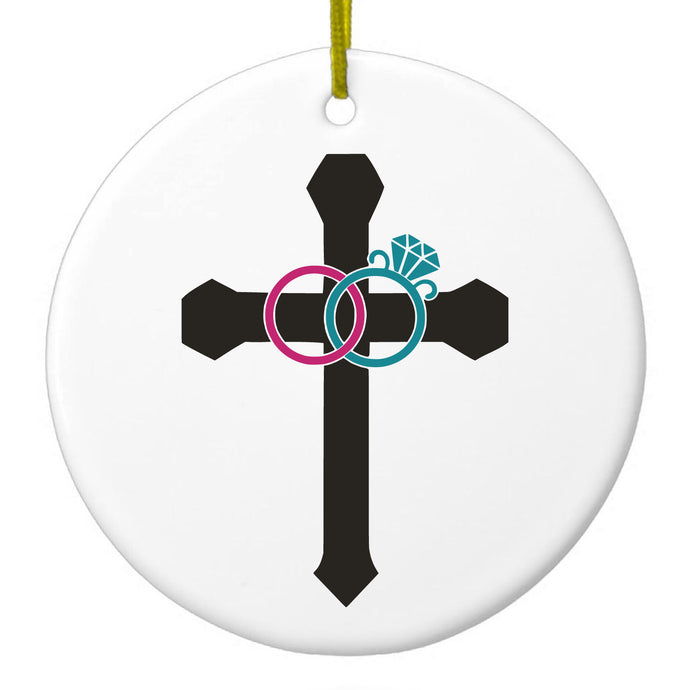Wedding Rings Cross Jesus Ceramic Ornament