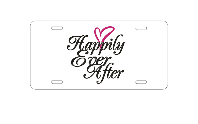 DistinctInk Custom Aluminum Decorative Vanity Front License Plate - Happily Ever After Heart
