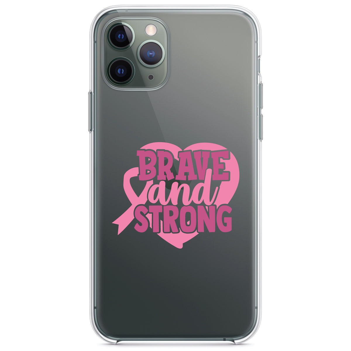 Pink Ribbon Cancer, Brave & Strong Clear Shockproof iPhone Case
