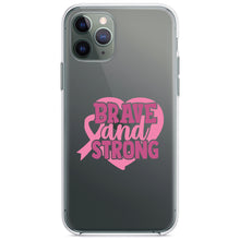 DistinctInk® Clear Shockproof Hybrid Case for Apple iPhone / Samsung Galaxy / Google Pixel - Pink Ribbon Cancer - Brave & Strong