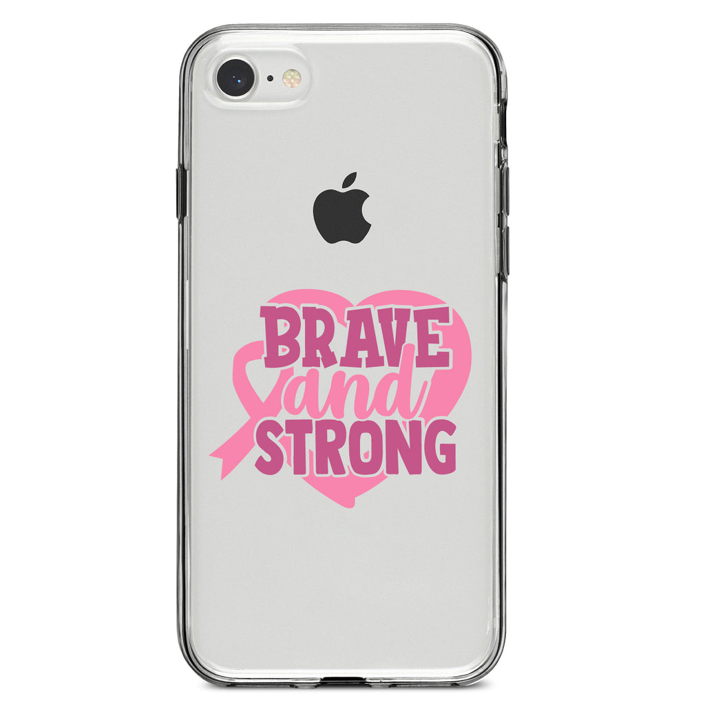 Pink Ribbon Cancer, Brave & Strong Clear Shockproof iPhone Case, view 5