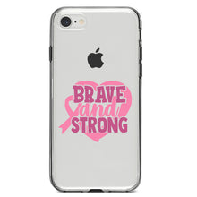 DistinctInk® Clear Shockproof Hybrid Case for Apple iPhone / Samsung Galaxy / Google Pixel - Pink Ribbon Cancer - Brave & Strong