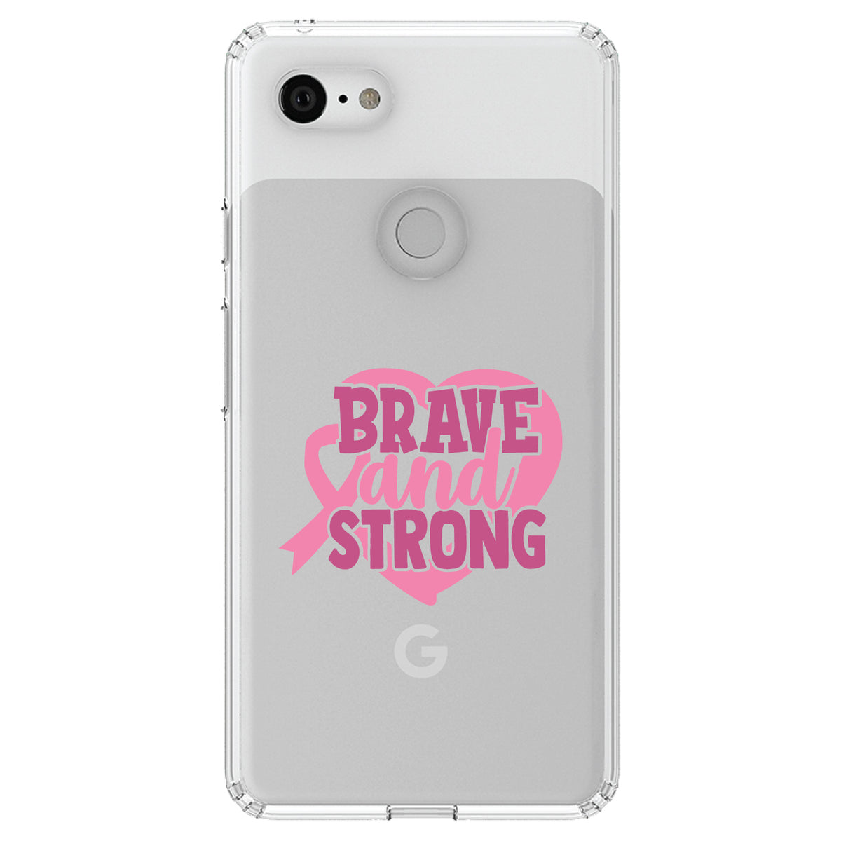 Pink Ribbon Cancer, Brave & Strong Clear Shockproof iPhone Case, view 22