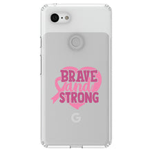 DistinctInk® Clear Shockproof Hybrid Case for Apple iPhone / Samsung Galaxy / Google Pixel - Pink Ribbon Cancer - Brave & Strong