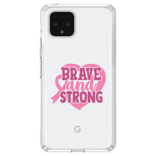 DistinctInk® Clear Shockproof Hybrid Case for Apple iPhone / Samsung Galaxy / Google Pixel - Pink Ribbon Cancer - Brave & Strong