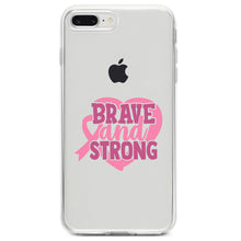 DistinctInk® Clear Shockproof Hybrid Case for Apple iPhone / Samsung Galaxy / Google Pixel - Pink Ribbon Cancer - Brave & Strong