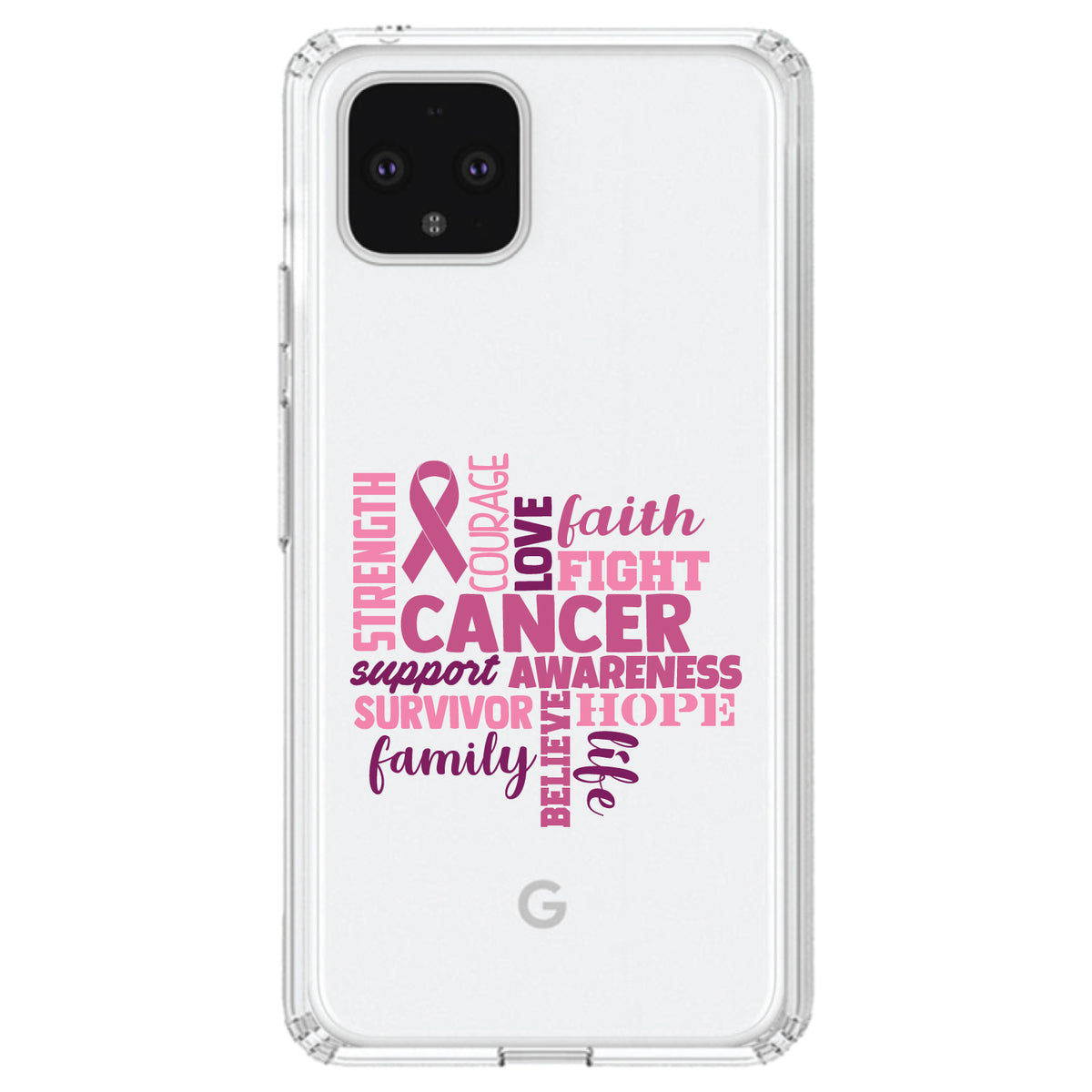 Pink Ribbon Cancer, Word Art Clear Shockproof iPhone Case, view 23