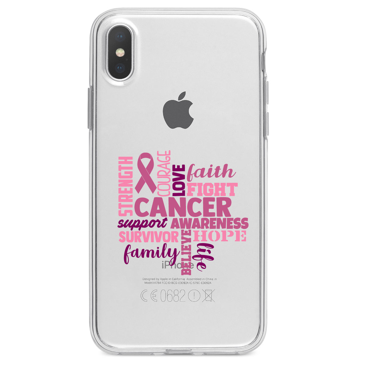 Pink Ribbon Cancer, Word Art Clear Shockproof iPhone Case, view 2