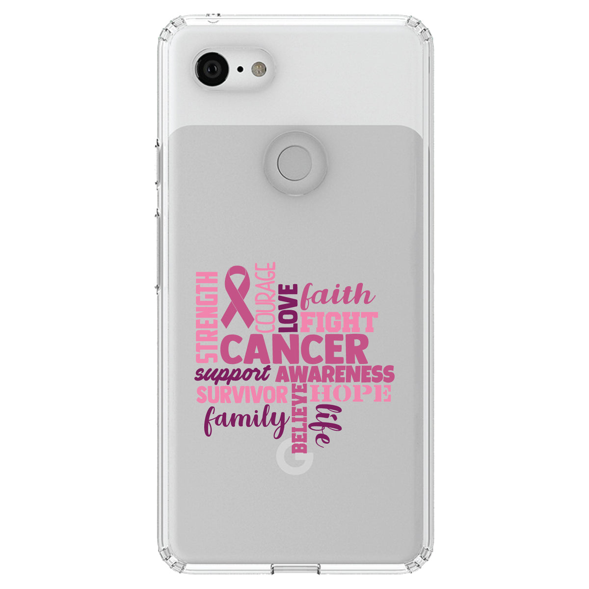 Pink Ribbon Cancer, Word Art Clear Shockproof iPhone Case, view 21