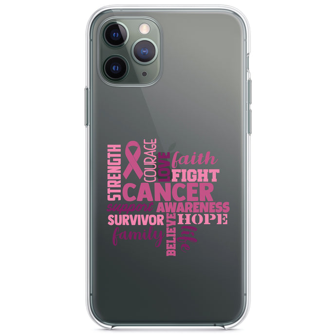 DistinctInk® Clear Shockproof Hybrid Case for Apple iPhone / Samsung Galaxy / Google Pixel - Pink Ribbon Cancer - Word Art