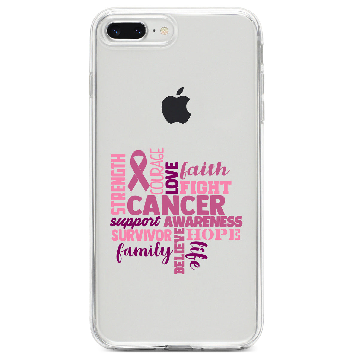 Pink Ribbon Cancer, Word Art Clear Shockproof iPhone Case, view 6