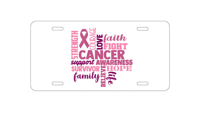 DistinctInk Custom Aluminum Decorative Vanity Front License Plate - Pink Ribbon Cancer - Word Art
