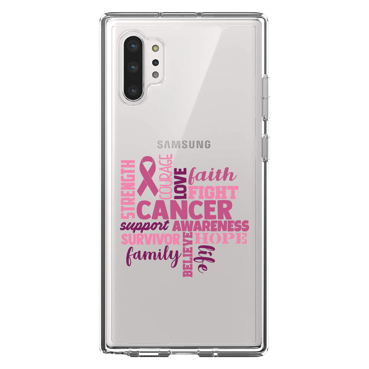 Pink Ribbon Cancer, Word Art Clear Shockproof iPhone Case, view 10