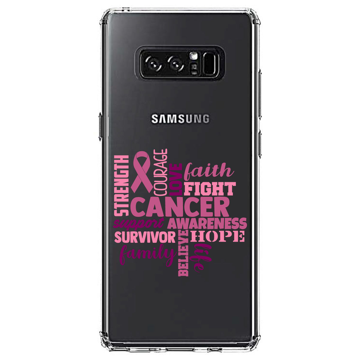 Pink Ribbon Cancer, Word Art Clear Shockproof iPhone Case, view 12