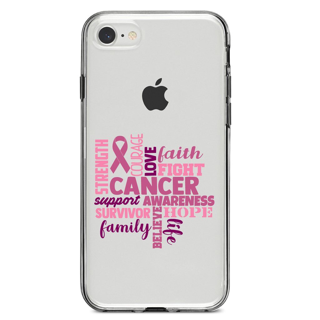 Pink Ribbon Cancer, Word Art Clear Shockproof iPhone Case, view 5