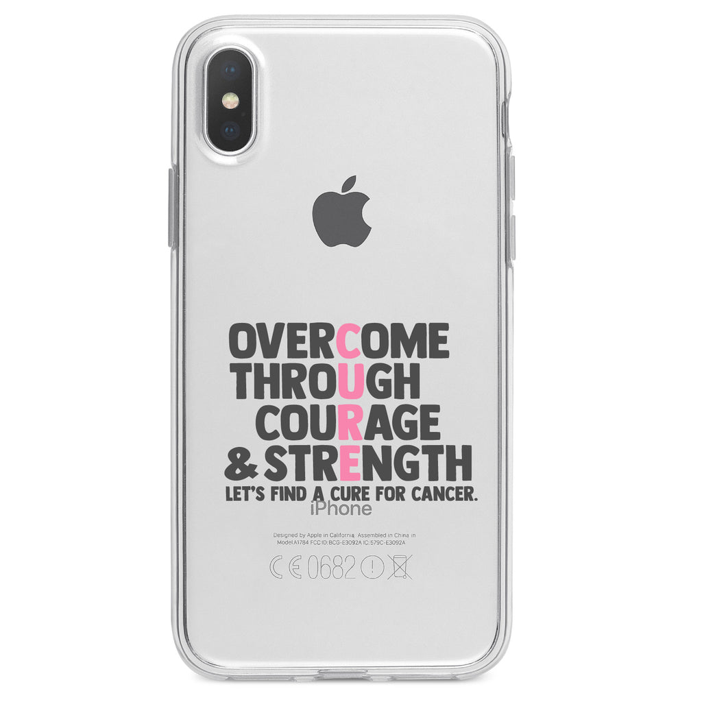Pink Ribbon Cancer, Cure Word Art Clear Shockproof iPhone Case, view 3