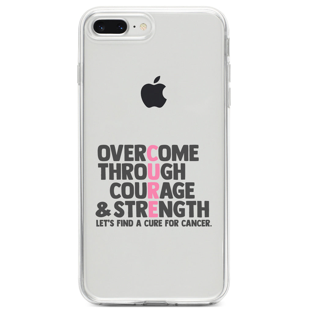 Pink Ribbon Cancer, Cure Word Art Clear Shockproof iPhone Case, view 6