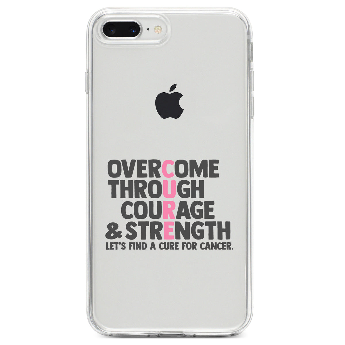 Pink Ribbon Cancer, Cure Word Art Clear Shockproof iPhone Case, view 6
