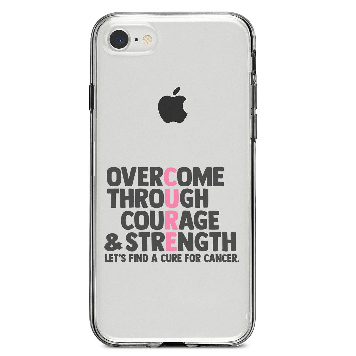 Pink Ribbon Cancer, Cure Word Art Clear Shockproof iPhone Case, view 5