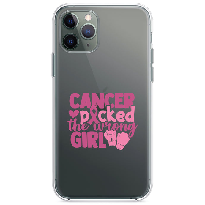 DistinctInk® Clear Shockproof Hybrid Case for Apple iPhone / Samsung Galaxy / Google Pixel - Pink Ribbon Cancer Picked the Wrong Girl