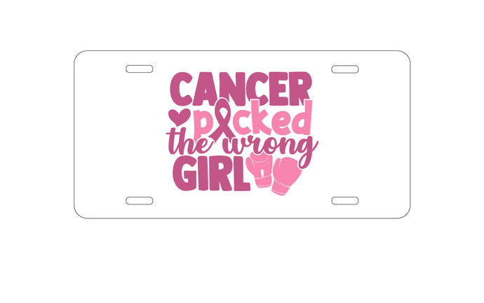DistinctInk Custom Aluminum Decorative Vanity Front License Plate - Pink Ribbon Cancer Picked the Wrong Girl