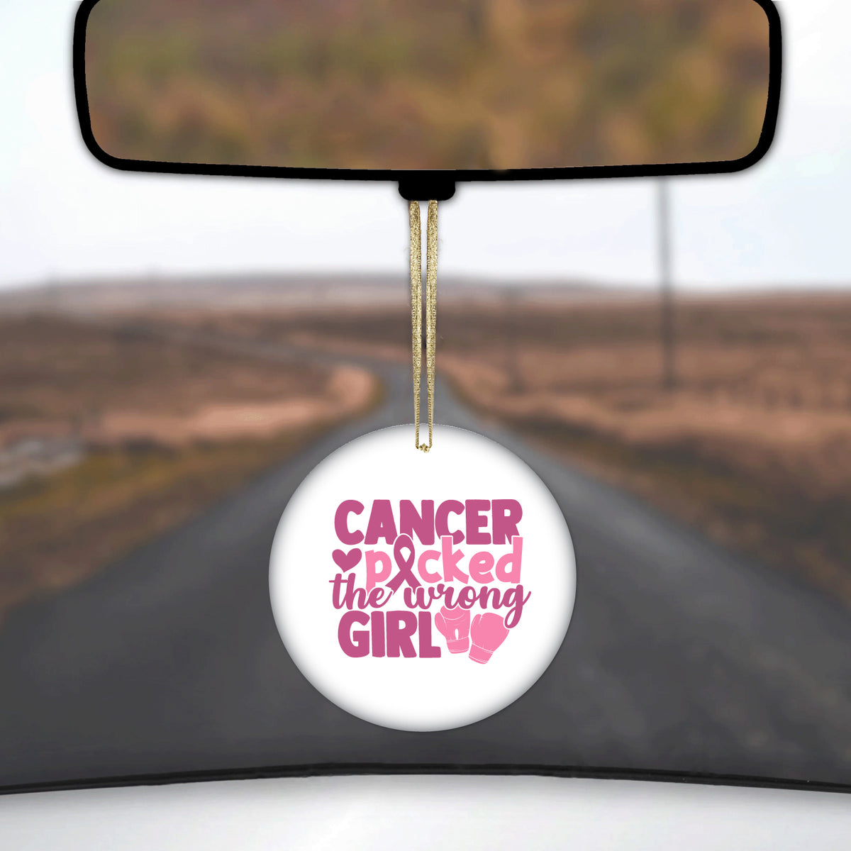 Pink Ribbon Cancer Picked the Wrong Girl Ceramic Ornament, view 3