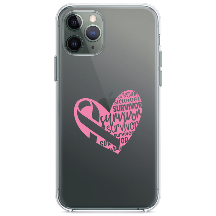 DistinctInk® Clear Shockproof Hybrid Case for Apple iPhone / Samsung Galaxy / Google Pixel - Pink Ribbon Cancer - Survivor Heart