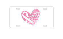 DistinctInk Custom Aluminum Decorative Vanity Front License Plate - Pink Ribbon Cancer - Survivor Heart