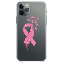 DistinctInk® Clear Shockproof Hybrid Case for Apple iPhone / Samsung Galaxy / Google Pixel - Pink Ribbon Cancer - Feather Birds